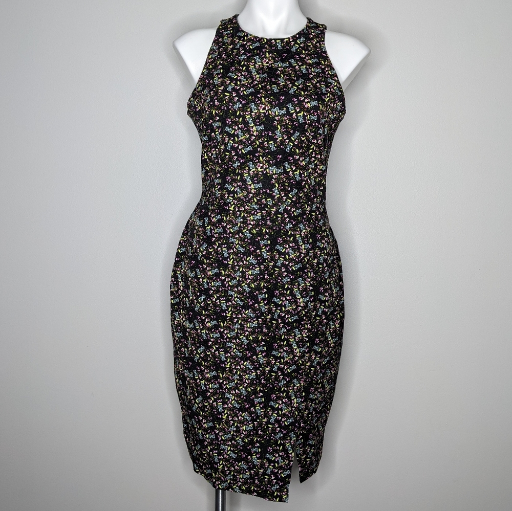 Banana Republic black pink ditzy floral sheath dress 12